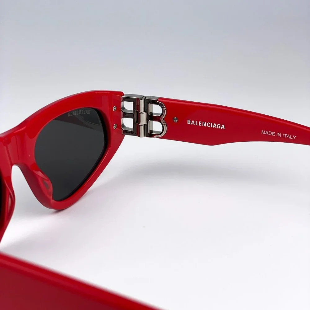 Balenciaga BB0095S 016 BRAND NEW Sunglasses Red Silver Logo Grey Cat Eye Unisex